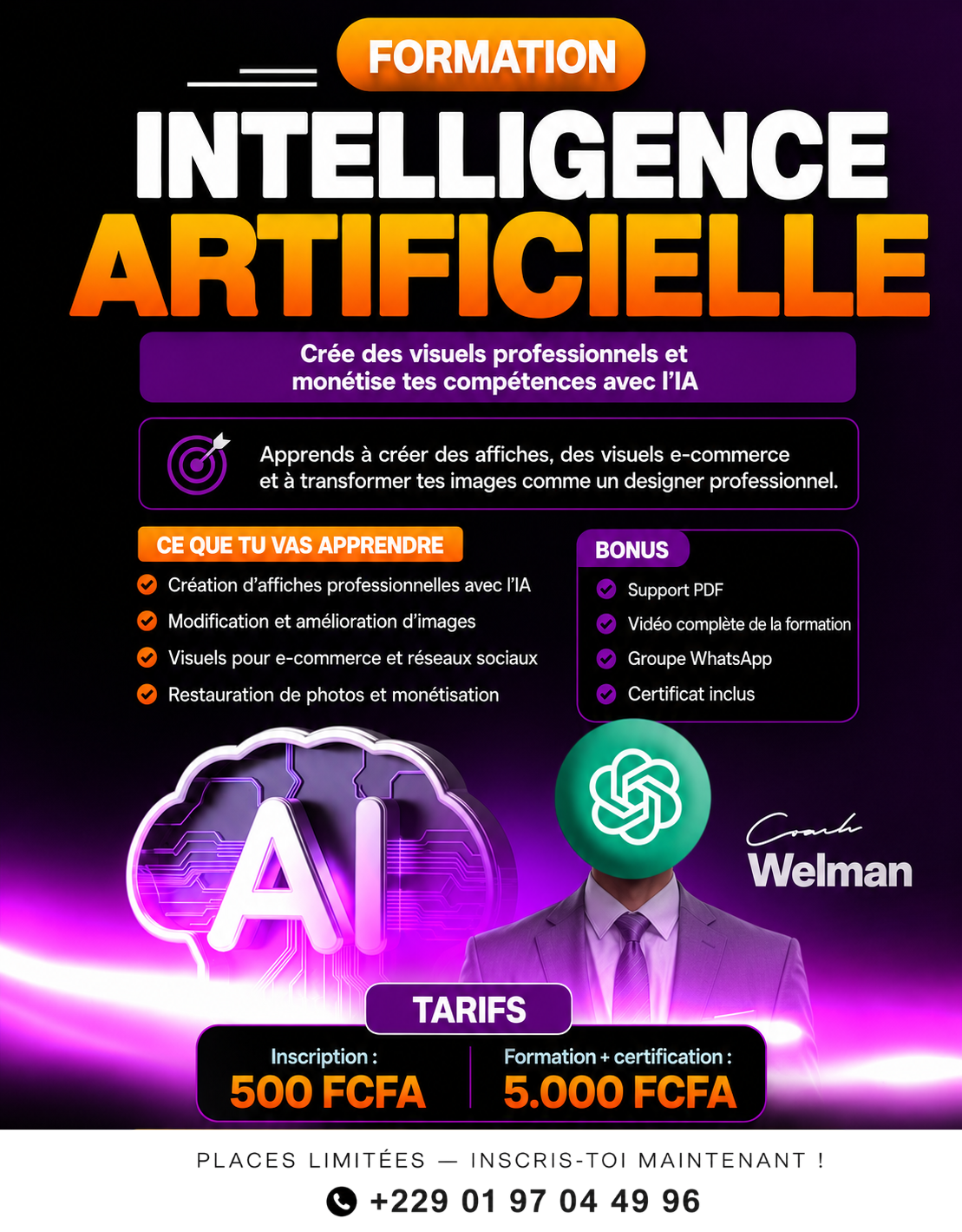Affiche de la Formation Intelligence Artificielle — Welman GBAGUIDI